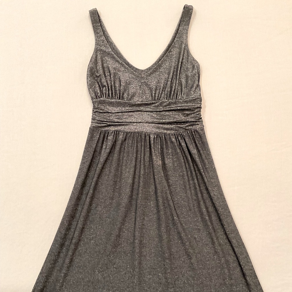 EUC Only Hearts Metallic Indigo Sleeveless Fit & Flare Mini Dress w/ Deep V Sz S